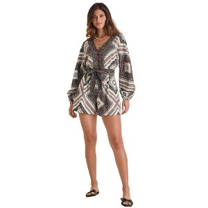 VENUS Womens Linen Tie-Waist Romper - 1 of 4