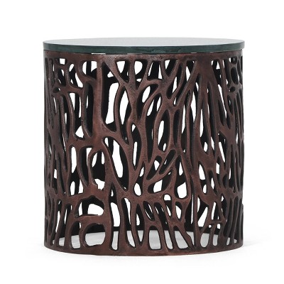 Coalton Boho Handcrafted Aluminum Side Table with Marble Top Green/Bronze - Christopher Knight Home