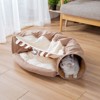 LOVSON Foldable Cat Tunnel Bed, Indoor Cat Use Only, Cat Hideaway Tunnel with Hanging Toy and Soft Cushion Pad, Washable, Coffee Brown - 2 of 4