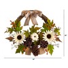 Nearly Natural 20-in Autumn Sunflower, White Pumpkin and Dried Lotus Pod Artificial Fall Wreath with Decorative Bow - 2 of 4