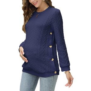 Clearlove Maternity Nursing Shirts Crew Neck Front Knit Long Sleeve Side Ruched Button Down Pregnance Sweater Blouse - 1 of 3