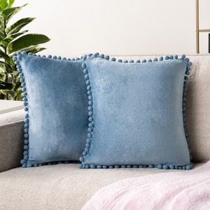 PAVILIA Set of 2 Pom Pom Throw Pillow Covers, Decorative Pompom Fringe Square Cushion Cases for Couch Sofa Bed - 1 of 4