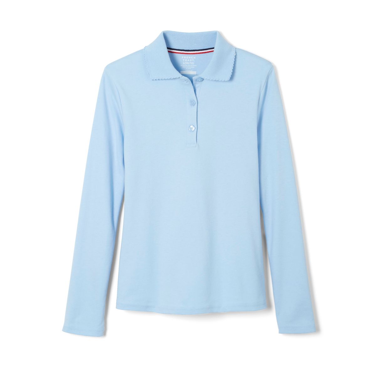 French Toast School Uniform Girls Long Sleeve Fitted Interlock Polo with Picot Collar (Feminine Fit)