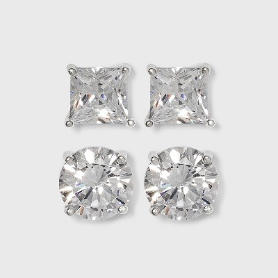 Women's Sterling Silver Cubic Zirconia Stud Earrings - A New Day™  Silver/Clear