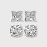 Sterling Silver Cubic Zirconia Duo Stud Earring Set 2pc - A New Day™ Clear