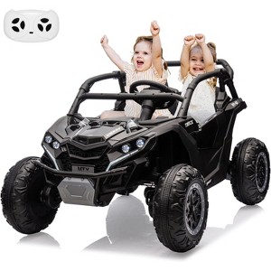 Black 24V 2 Seater Kids Ride On Electric Car With Remote Control  Led Lights Music Usb And All Terrain Performance Black - 1 of 4