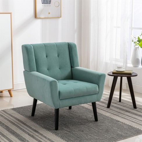 Modern Soft Velvet Upholstered Accent Chair with Armrests Mint Green ModernLuxe