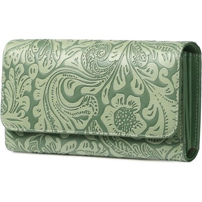 BEAFUP Women’s Wallet-RFID Blocking Long Clutch Ladies Purse - Vegan Leather Embossed Flower Design, 12 Card Slots & Zippered Pockets