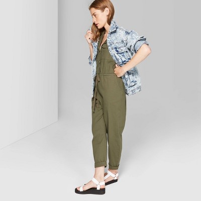 olive green sleeveless jumpsuit