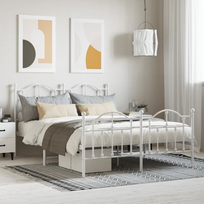 vidaXL Metal Bed Frame without Mattress with Footboard White Queen