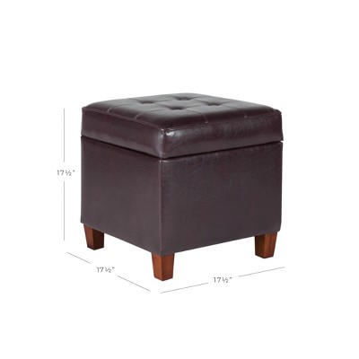 Brown Faux Leather Tufted Storage Ottoman with Hinged Lid