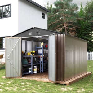 Acekool 8x10 FT Outdoor Metal Storage Shed, Lockable Double Doors, Vent, Sloped Roof, for Garden Patio Lawn - 1 of 4