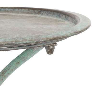 Kensi Antique Green Metal Outdoor Bird Bath with Sculptural Bird Ornament