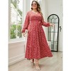 V Neck Maxi Wrap Dress for Plus Size Women Long Sleeves High Waist Ruffle Casual Belt Dress - 2 of 4