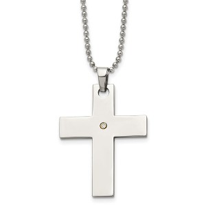 Black Bow Jewelry Stainless Steel and Single Diamond Accent Cross Necklace - 22 Inch - 1 of 4