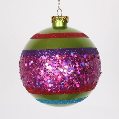 Vickerman 4ct Glitter Shatterproof Christmas Ball Ornament Set 4" - Green/Pink