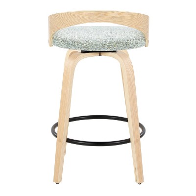 Set of 2 Green Swivel Counter Stools with Wood Legs
