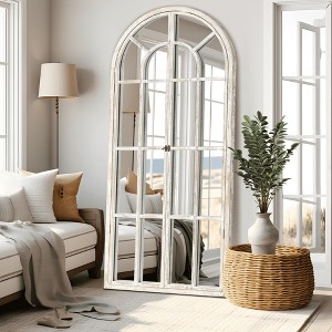 MAYEERTY Full-Length Mirror Solid Wood Grid Right Angle Arch 71x31x1in Openable No Stand - 1 of 4