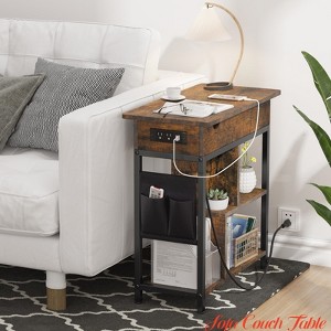 Small Spaces End Table w/USB Ports & Outlets, Sofa Couch Table w/ Charging Station, Flip Top Side Table w/ Storage Shelf & Storage Bag - 1 of 4