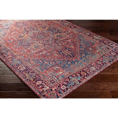Looneind Traditional Dark Red and Blue Hand-knotted Synthetic Fur Area Rug