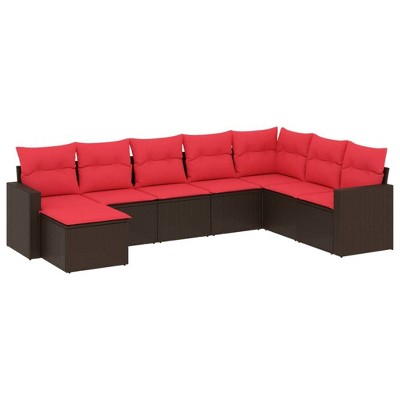 vidaXL 8 Piece Patio Sofa Set with Cushions - Brown and Red Without Table