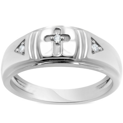 Pompeii3 Mens Diamond Cross Wedding Ring 10k White Gold