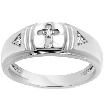 Pompeii3 Mens Diamond Cross Wedding Ring 10k White Gold