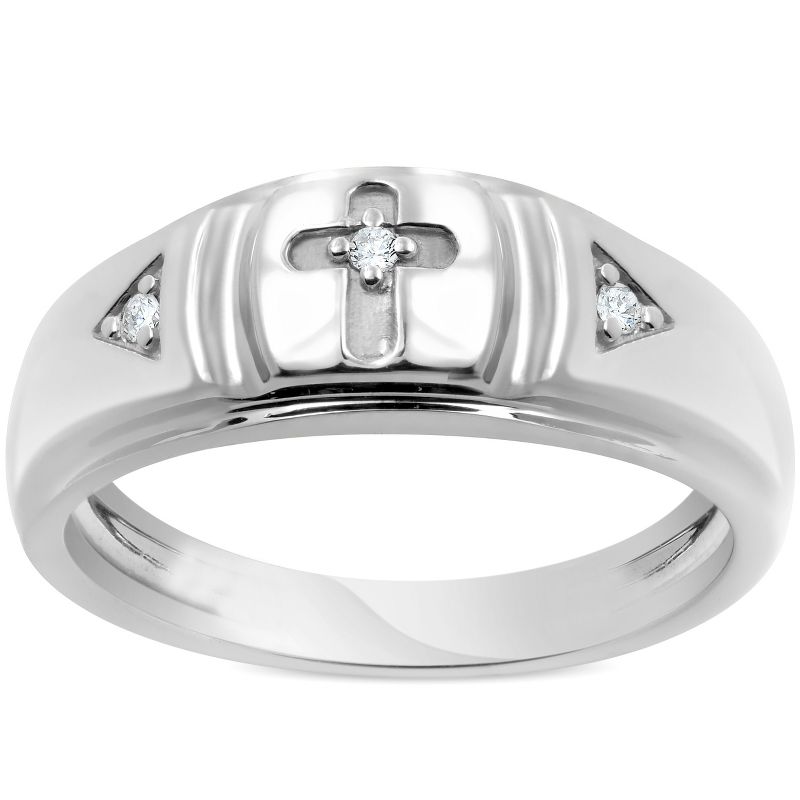 Pompeii3 Mens Diamond Cross Wedding Ring 10k White Gold, 1 of 6