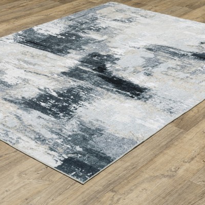 Ivory and Grey Abstract Washable 5' x 7' Area Rug