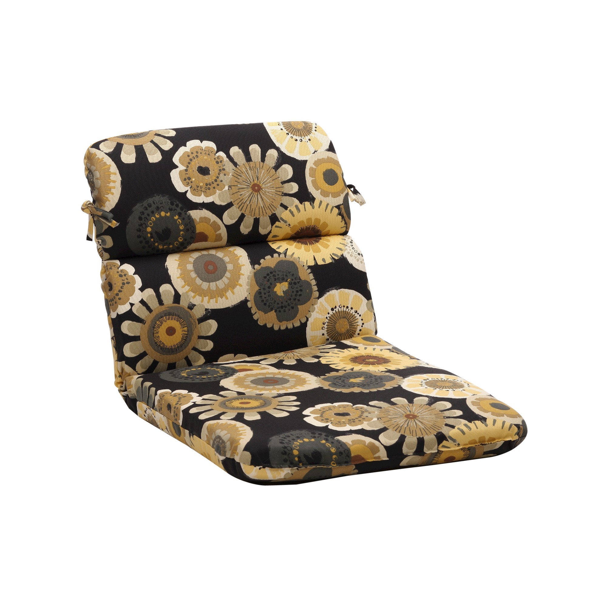 Outdoor Chair Cushion - Black/Yellow Floral