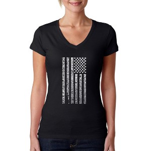 LA Pop Art Women's Word Art V-Neck T-Shirt - National Anthem Flag - 1 of 4