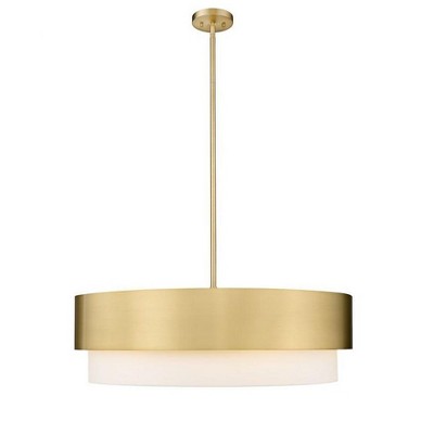 Modern Gold 32" Drum Chandelier with White Fabric Shade