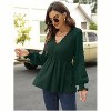 Clearlove Women’s Puff Sleeve Blouse with Peplum Waist V-Neck Ruffle Hem Long Sleeve T-Shirt Flared Cuff Top - 3 of 4