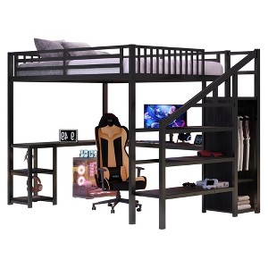 Racxily Loft Bed with Wardrobe, Queen Size Loft Bed with L Shaped Desk for Kids Teens Adults - 1 of 4