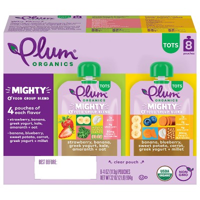 Plum Organics 8pk Mighty 4 Variety Flavor Baby Food Pouches - 32oz