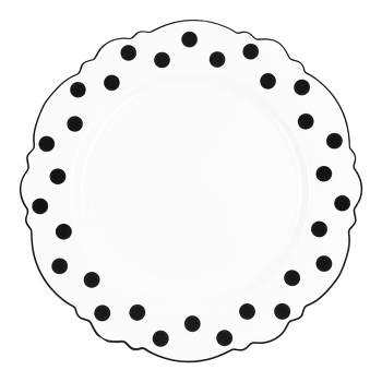 Smarty Had A Party 10.25" White with Black Dots Round Blossom Disposable Plastic Dinner Plates (120 Plates)