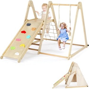 JOYMOR Toddlers 7-in-1 Indoor Jungle Gym Climbing Set with Adjustable Swing & Rock Wall Wooden - 1 of 4