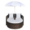 VidaXL Patio Bed with Parasol Brown Poly Rattan - 3 of 4