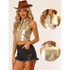 Allegra K Women's Metallic Mock Neck Zip-Up Shiny Holographic Crop Tank Top - 2 of 4