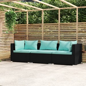 vidaXL Wicker Patio Furniture 3 Piece with Cushions Black Poly Rattan - 1 of 4