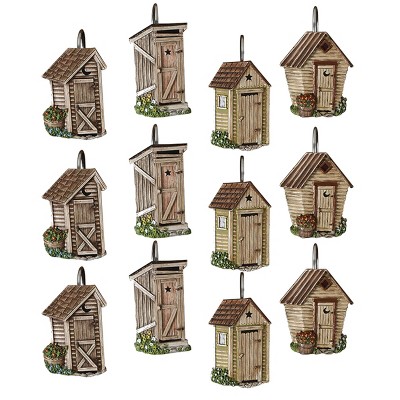 Rustic Outhouse Shower Curtain Hooks Set of 12