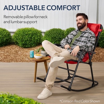 Black Steel Outdoor Zero Gravity Rocking Lounge Chair with Cushions