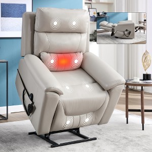 ChicFurnit Living Room Chair Arm Accent Chair Power Recliner with Dual Motor Lift Assist Massage Vibration Cup Holder, 30.31"*25.59"*22.04" - 1 of 4
