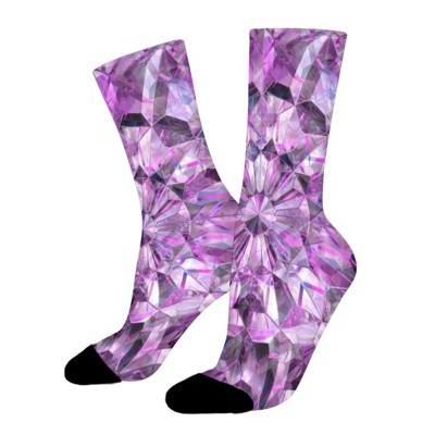 Crystal Texture Purple Women Printed Crew Socks Funny Funky Socks Soft Polyester Novelty Gifts for Artists Men
