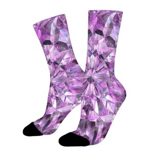Crystal Texture Purple Women Printed Crew Socks Funny Funky Socks Soft Polyester Novelty Gifts for Artists Men - 1 of 1