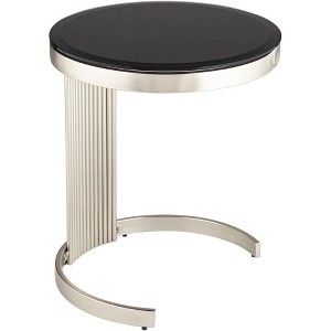 Studio 55D Modern Satin Pleated Accent Side End Table 21 3/4" Wide Silver Frame Black Tempered Glass Tabletop for Living Room - 1 of 4