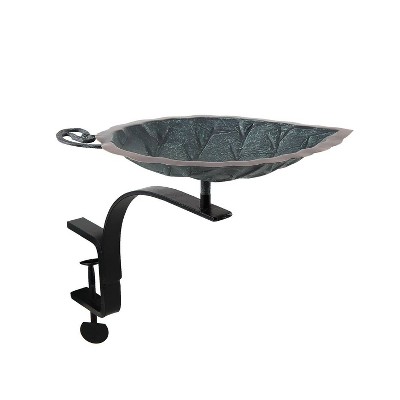 12" Aspen Leaf Birdbath with Rail Mount Bracket Antique Brass Plated - ACHLA Designs