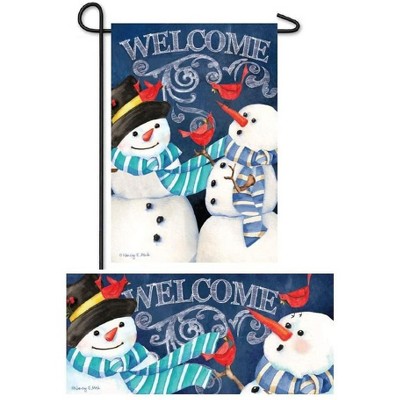 Evergreen Snowman Welcome Garden Burlap Flag and Sassafras Mat Set (14B1152ECM+431152 )