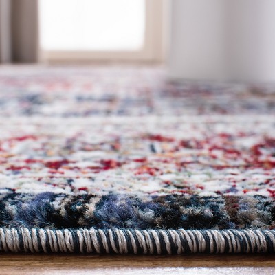 Navy and Red Medallion Square Synthetic Area Rug