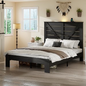 Lyngins Industrial Style Full Size Bed Frame with Headboard, Heavy-Duty Metal Platform Bed Frame, No Box Spring Needed, Large Under Bed Storage - 1 of 4